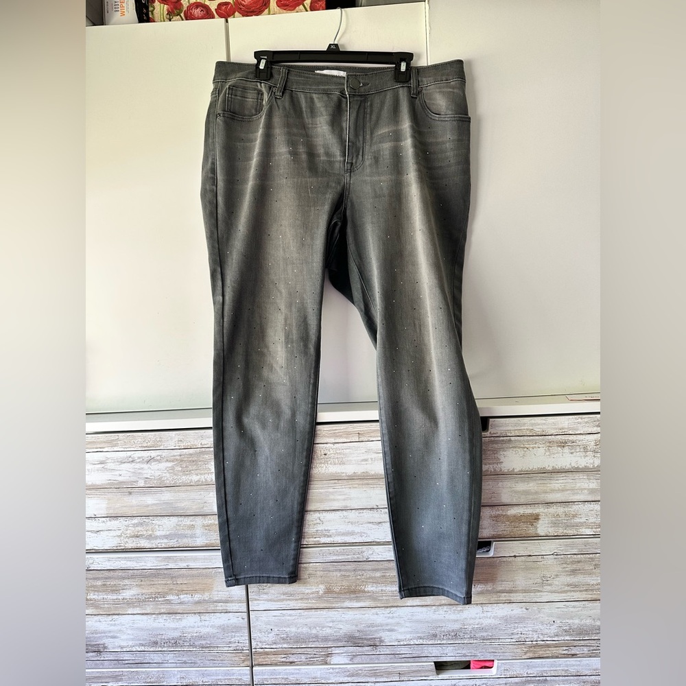 ✨ Lane Bryant Gray Embellished Skinny Jeans Size 16